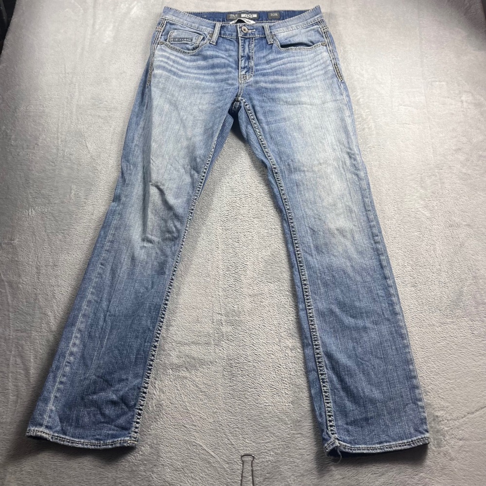 BKE Jake Straight Leg Jeans Mens 32R Medium Wash Denim Contrast Stitch